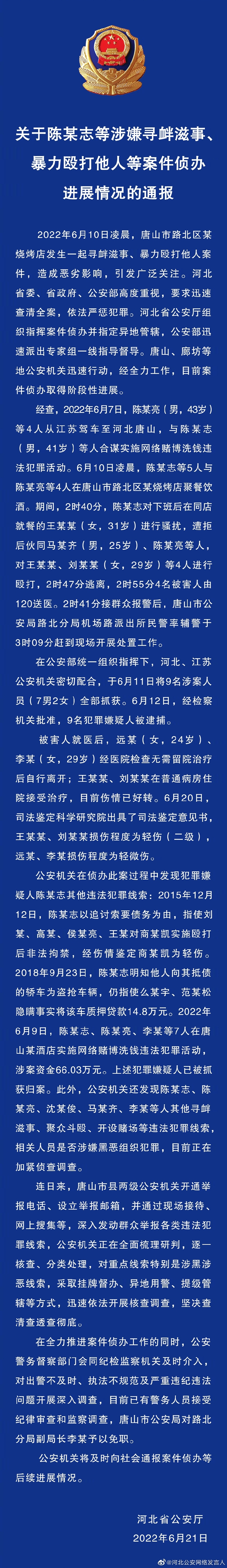 關(guān)于陳某志等涉嫌尋釁滋事、暴力毆打他人等案件偵辦進(jìn)展情況的通報(bào)