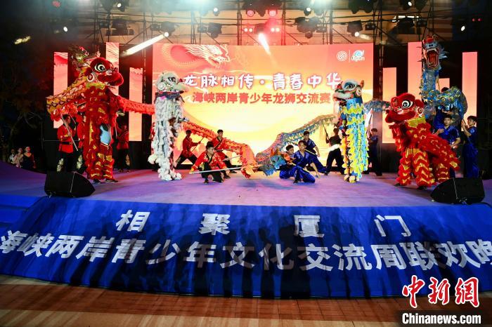聯(lián)歡晚會(huì)上，兩岸青少年同臺(tái)呈現(xiàn)龍獅表演?！⊥鯑|明 攝