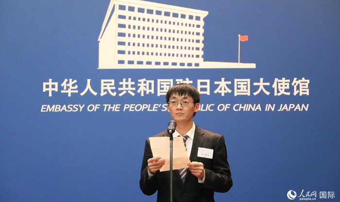 獲獎(jiǎng)學(xué)生代表、大阪大學(xué)博士生劉亞飛發(fā)表感言。人民網(wǎng) 許可攝