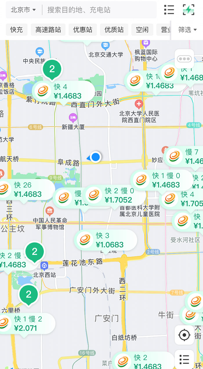 中新財(cái)經(jīng)查詢相關(guān)充電APP發(fā)現(xiàn)，電價(jià)平峰時(shí)段，快充樁的價(jià)格普遍在1.4元度左右。