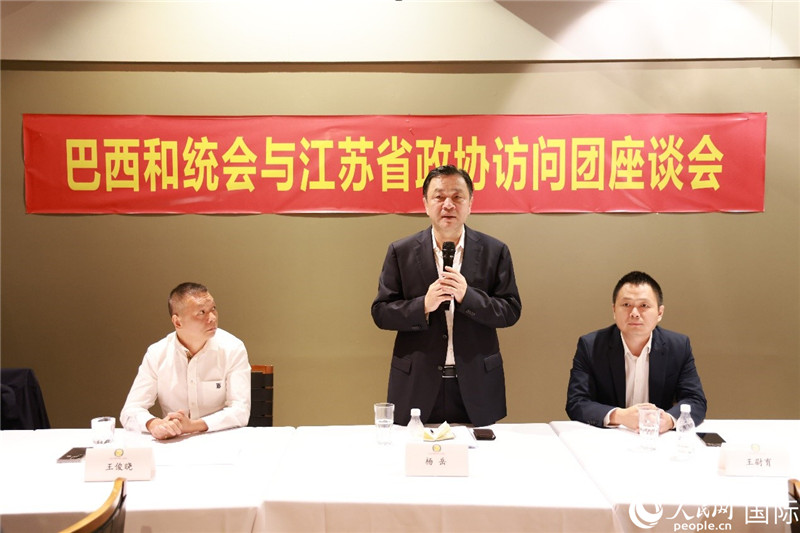 江蘇省政協(xié)副主席楊岳（中）在座談會(huì)上致辭。人民網(wǎng)記者 陳海琪攝