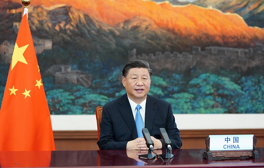 2020年9月22日，國(guó)家主席習(xí)近平在第七十五屆聯(lián)合國(guó)大會(huì)一般性辯論上發(fā)表重要講話。新華社記者 鞠鵬 攝