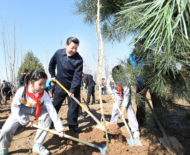 2015年4月3日，習(xí)近平總書記同大家一起植樹。