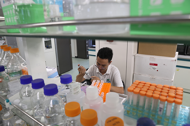 在三亞崖州灣科技城，一名青年科技工作者正在進(jìn)行科研工作。