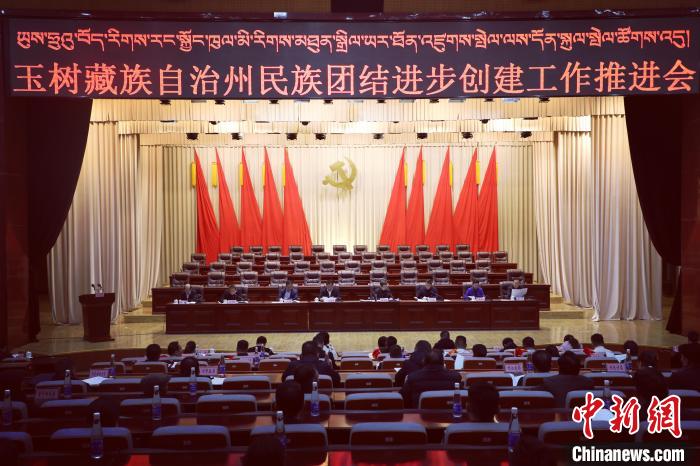 圖為玉樹州民族團(tuán)結(jié)進(jìn)步創(chuàng)建工作推進(jìn)會現(xiàn)場。　胡貴龍 攝