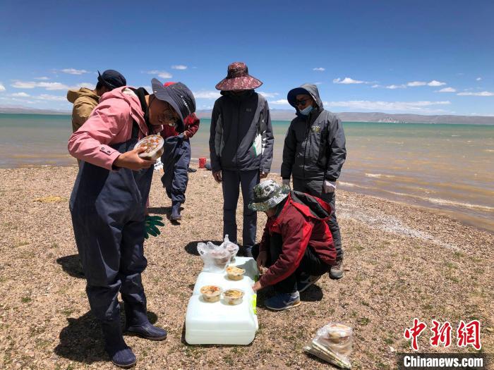 科考隊(duì)員在高原湖泊岸邊進(jìn)餐。　<a target='_blank' ><p  align=