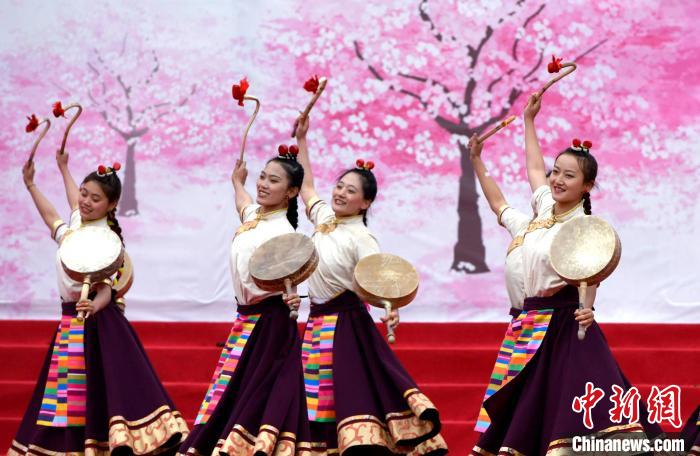 3月28日，西藏林芝第二十屆桃花旅游文化節(jié)開幕式上的文藝表演?！±盍?攝