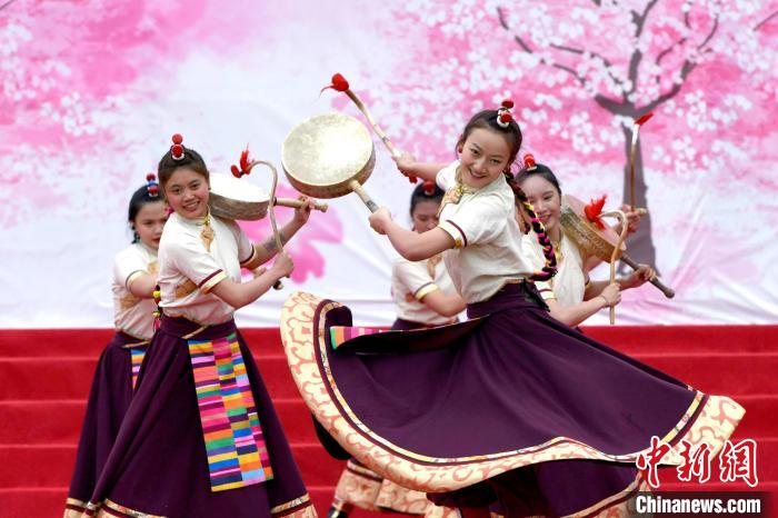 3月28日，西藏林芝第二十屆桃花旅游文化節(jié)開幕式上的文藝表演。　李林 攝