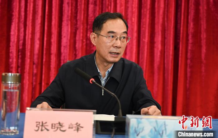 圖為西藏自治區(qū)黨委宣傳部副部長、西藏廣播電視臺黨組書記張曉峰致辭?！≮w朗 攝