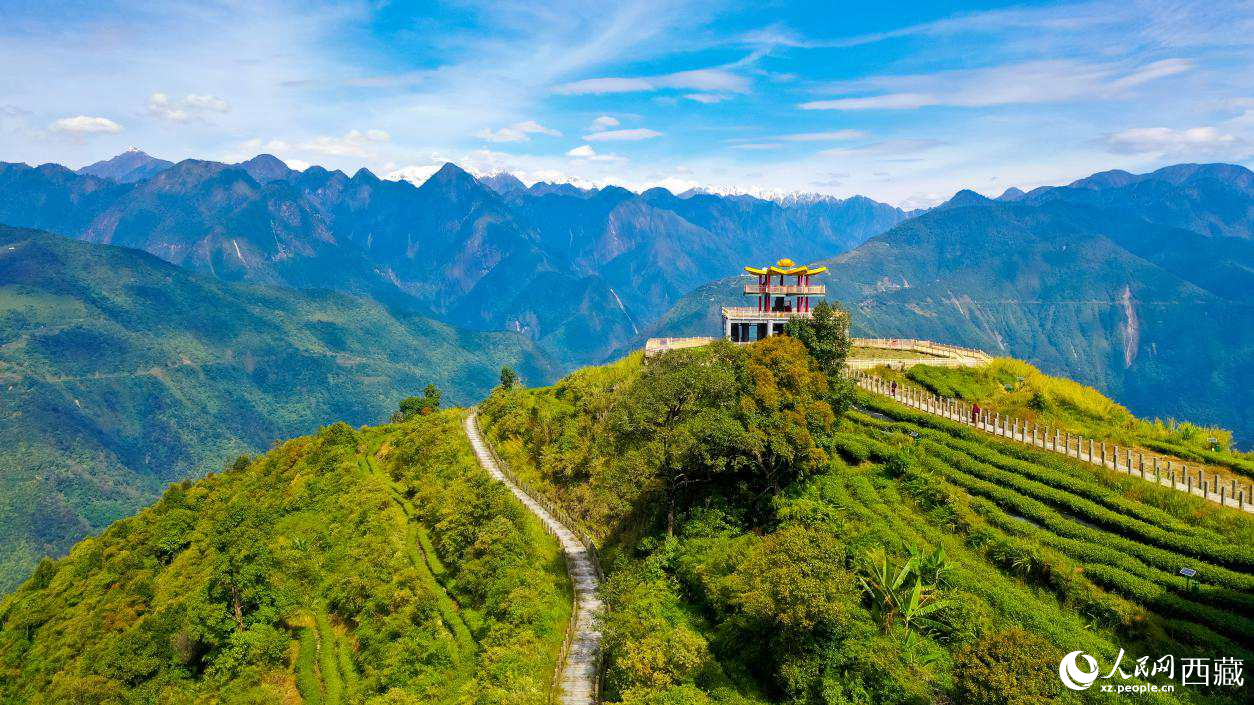 無人機(jī)航拍墨脫縣格林村蓮花觀景臺(tái)。人民網(wǎng)記者 次仁羅布攝